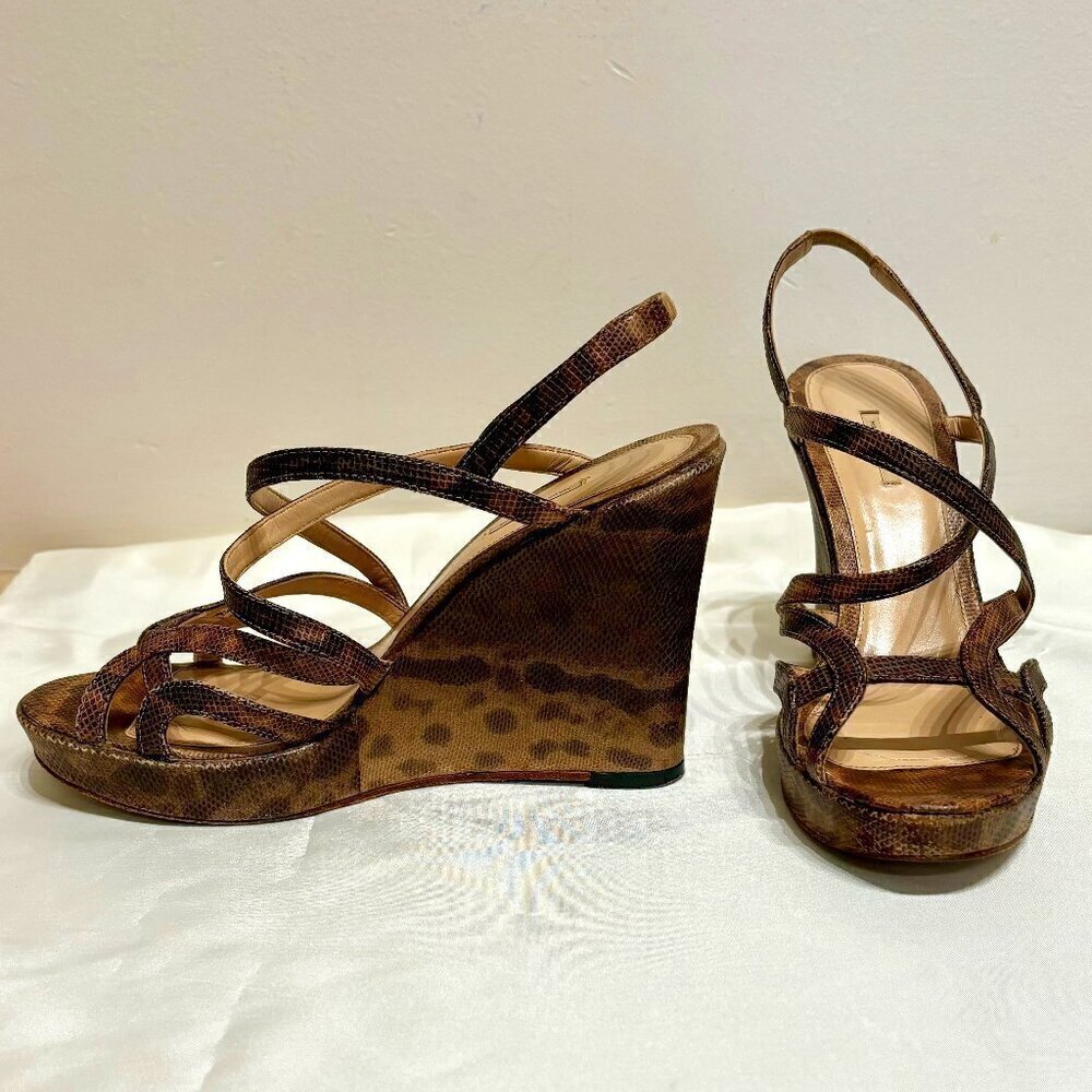 Max Studio Women's Brown/Tan Python Wedge Sandals | Women's Size 7 - Picture 4 of 7